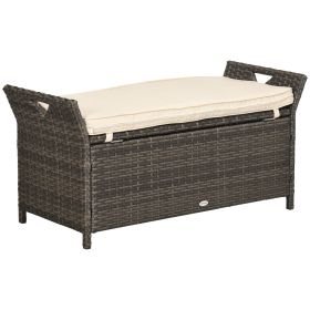 Wicker Storage Bench Cream White Outdoor Patio PE Rattan Large Capacity