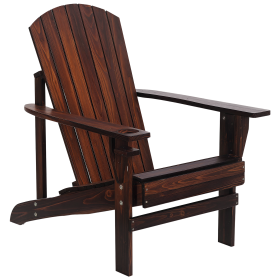 Oversized Adirondack Chair, Outdoor Fire Pit and Porch Seating, Classic Log Lounge w/ Built-in Cupholder for Patio, Lawn, Deck, Brown