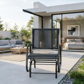 Black Outdoor Glider Chair Steel Swing Chair with Curved Armrests for Porch Garden Poolside Balcony