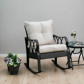 Khaki Outdoor Rocking Chair with Padded Cushions Aluminum Porch Rocker with Armrest for Garden Patio Backyard