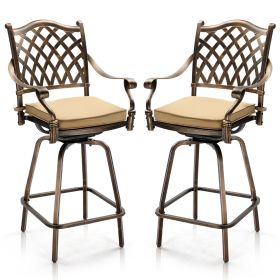 Outdoor Swivel Bar Stools Set of 2, Cast Aluminum Patio Bar Height Chairs, All-Weather Bar Dining Chairs Outdoor Swivel Chairs Furniture (Grid Ba