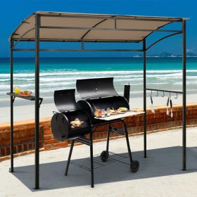 7 Feet Grill Gazebo with Serving Shelf and Storage Hooks (Color: Brown)