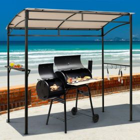 7 Feet Grill Gazebo with Serving Shelf and Storage Hooks (Color: Beige)