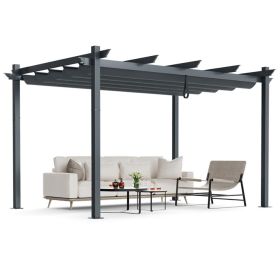 10 x 13 Feet Outdoor Aluminum Retractable Pergola Canopy Shelter (Color: Gray)